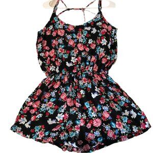 Shosho Women's Floral Print Short Romper Strappy Back Spaghetti Straps  Sz L